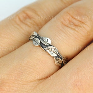 Silver Leaf Ring, Silver Leaves Ring, Leaves Friendship Ring, Natural Leaf Ring, Forest Ring, Nature Promise Ring, Leaves Wedding Band image 4