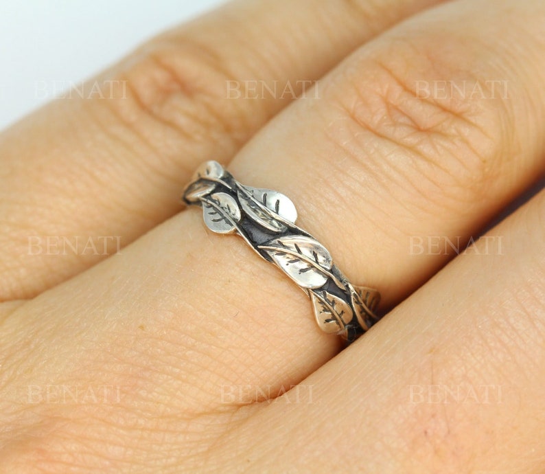 Silver Leaf Ring, Silver Leaves Ring, Leaves Friendship Ring, Natural Leaf Ring, Forest Ring, Nature Promise Ring, Leaves Wedding Band image 4