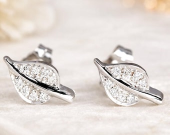 9k 14k witgouden oorknopjes met diamanten blad: bloemen bruidssieraden