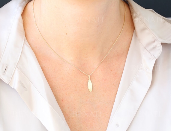 14k Surfboard Necklace, Gold Surf Pendant, Minimalist