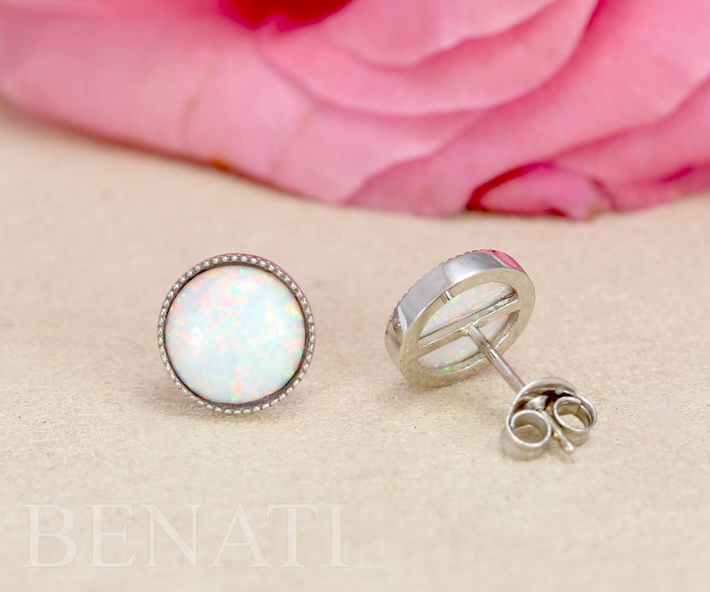 14k Gemstone Earrings Handmade Fire Opal White Opal Jewelry READY TO SHIP White Opal Vintage Studs Earrings Birthstone Earrings