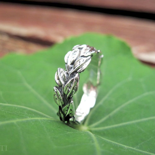 Leaves Wedding Ring in 14k White Gold Leaf Wedding Band Gold Etsy