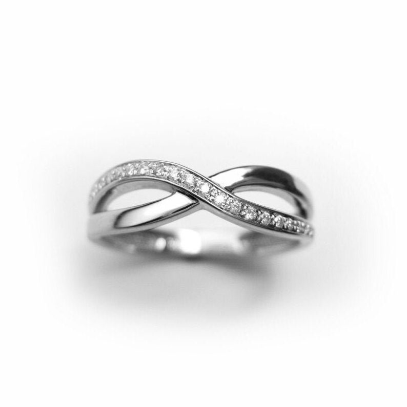 Diamond Infinity Ring, Infinity Knot Diamond Ring, White Gold Infinity Knot Ring With Diamonds, Infinity Band, Promise Ring Christmas Gift image 1