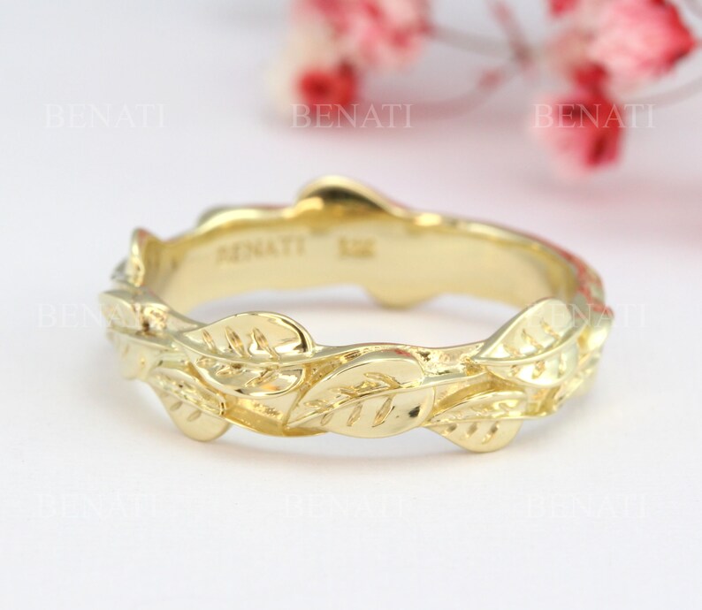 Gold Leaf Wedding Ring Gold Wedding Leaf Ring Leaves Wedding Etsy Israel