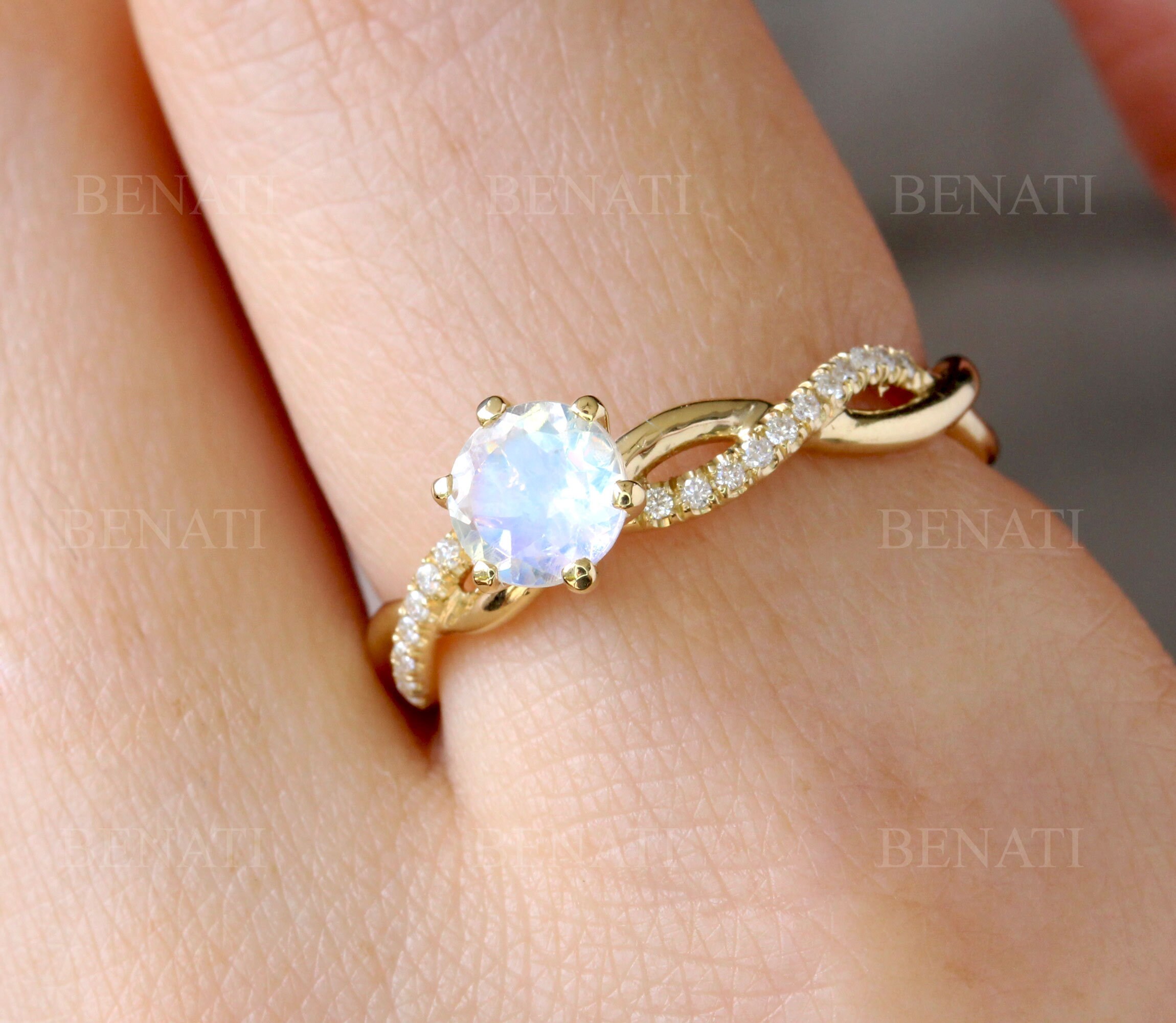 Anillo de compromiso de nudo infinito de piedra lunar anillo de