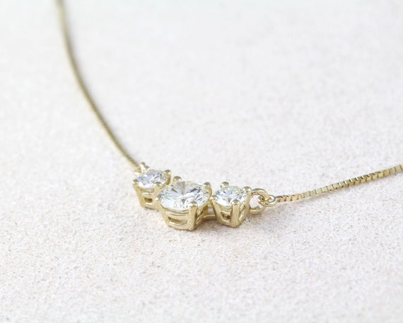 Three Stone Diamond CZ 0.70 CT Necklace, 3 Stone Necklace