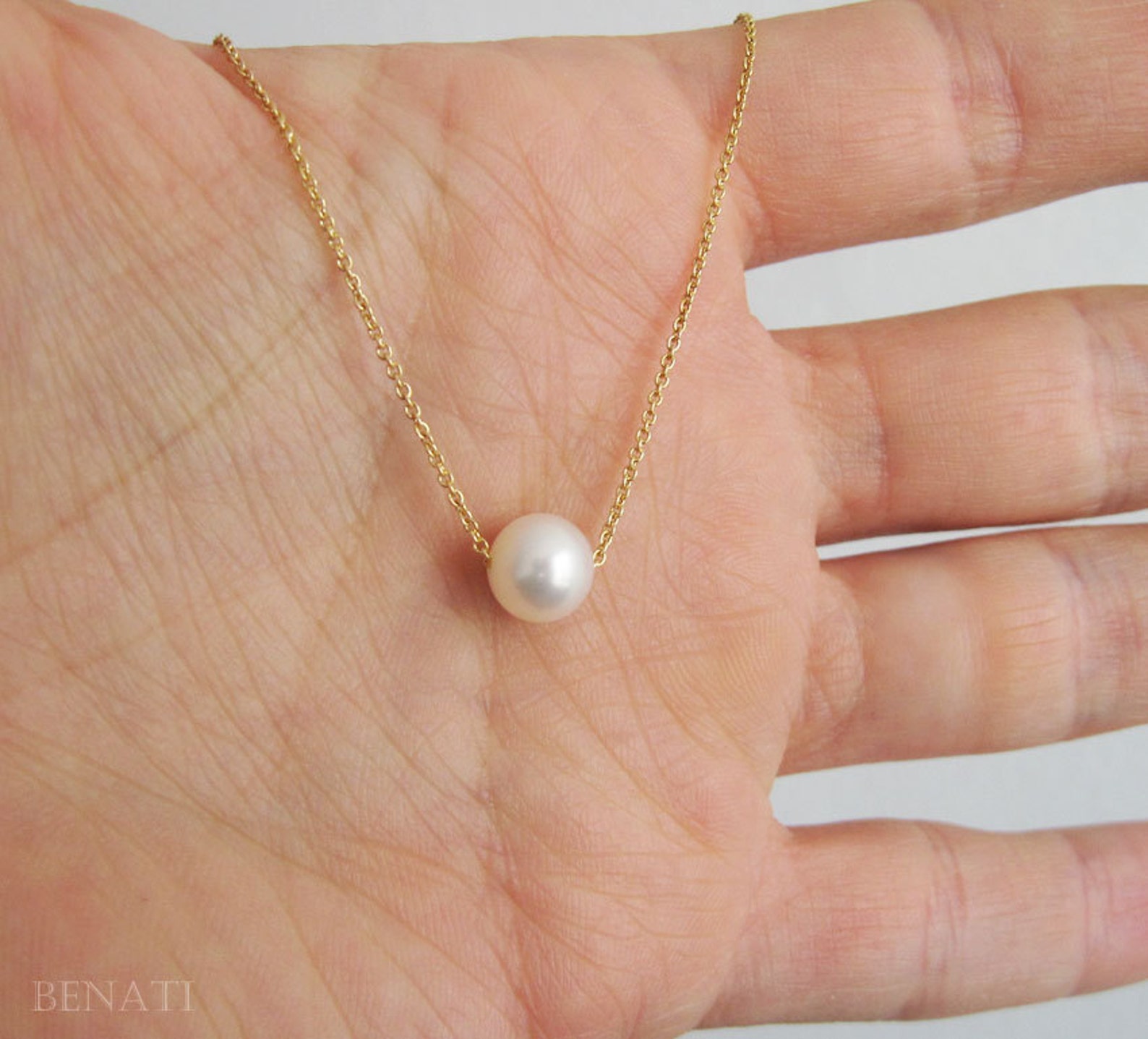Dainty Freshwater Single Pearl Waterproof Necklace 14k Gold Plate