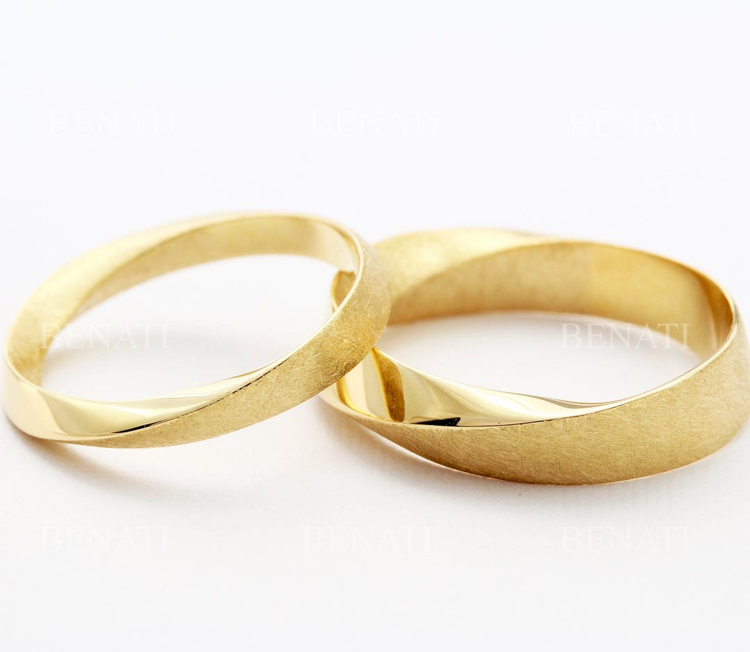 Twisted 14k Gold Mobius Wedding Band Set: His and Hers Rings