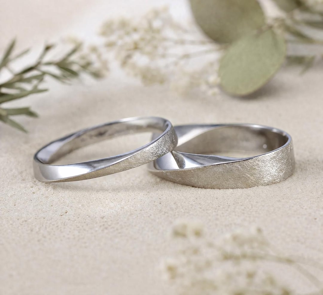 14k Solid Gold Mobius Twisted Wedding Band Set His and Hers Infinity ...