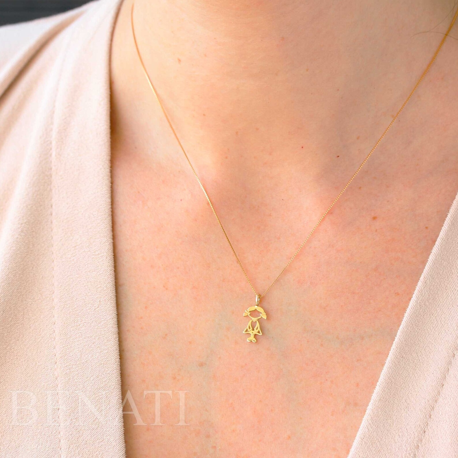 Gold Girl Pendant 14k Gold Child Pendantnew Baby Necklace Etsy