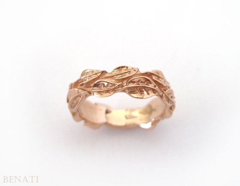 Rose Gold Leaf Ring Gold Leaf Wedding band Rose Gold Leaves Etsy