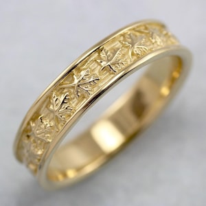 Herren Ehering, Ahornblätter Ehering 14k 18k Gold Zweig Ehering für Männer, Natur inspiriert Ehering, Elfen Holz Ring für Männer