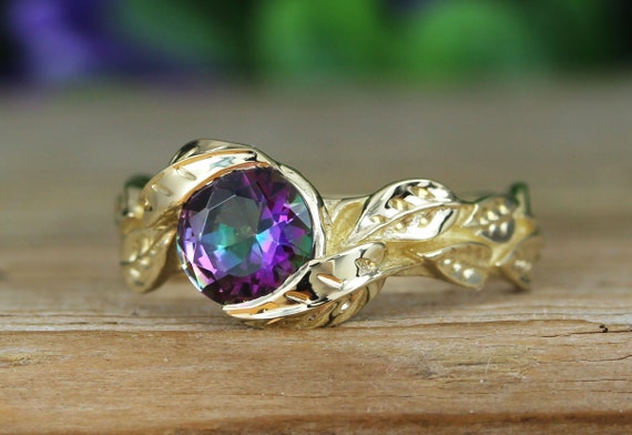 Rainbow Mystic Topaz Gold Ring Mystic Topaz Leaf 14k Yellow - Etsy