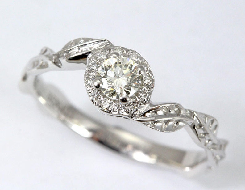 Diamond Leaves Engagement Ring Leaf Engagement Ring Diamond Etsy