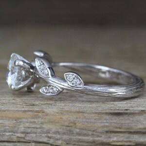 Moissanite Nature Engagement Ring, 14k Solid Gold Nature Inspired