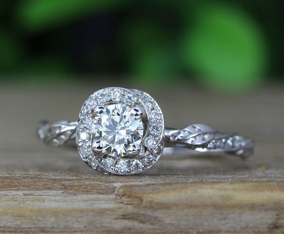 Pave leaf engagement best sale ring
