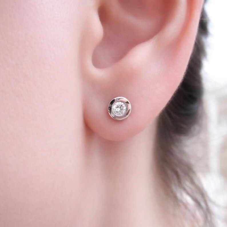 0.20ct Round Diamond Stud Earrings: 14k Solid Gold Bezel Set image 8