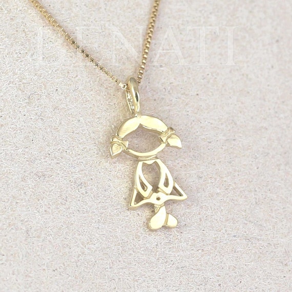 Gold Girl Pendant 14k Gold Child Pendantnew Baby Necklace Etsy