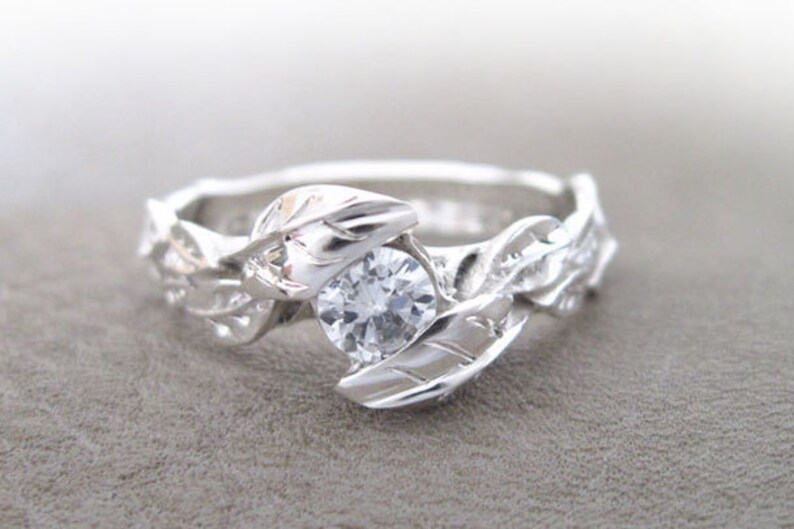 Leaf Diamond Engagement Ring Engagement Leaf Ring Leaves Etsy