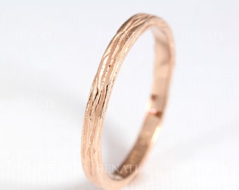 Rose gold twig wedding band, rose gold branch ring, bark wedding band, tree ring, wood textured band, stacking ring, thin wedding ring