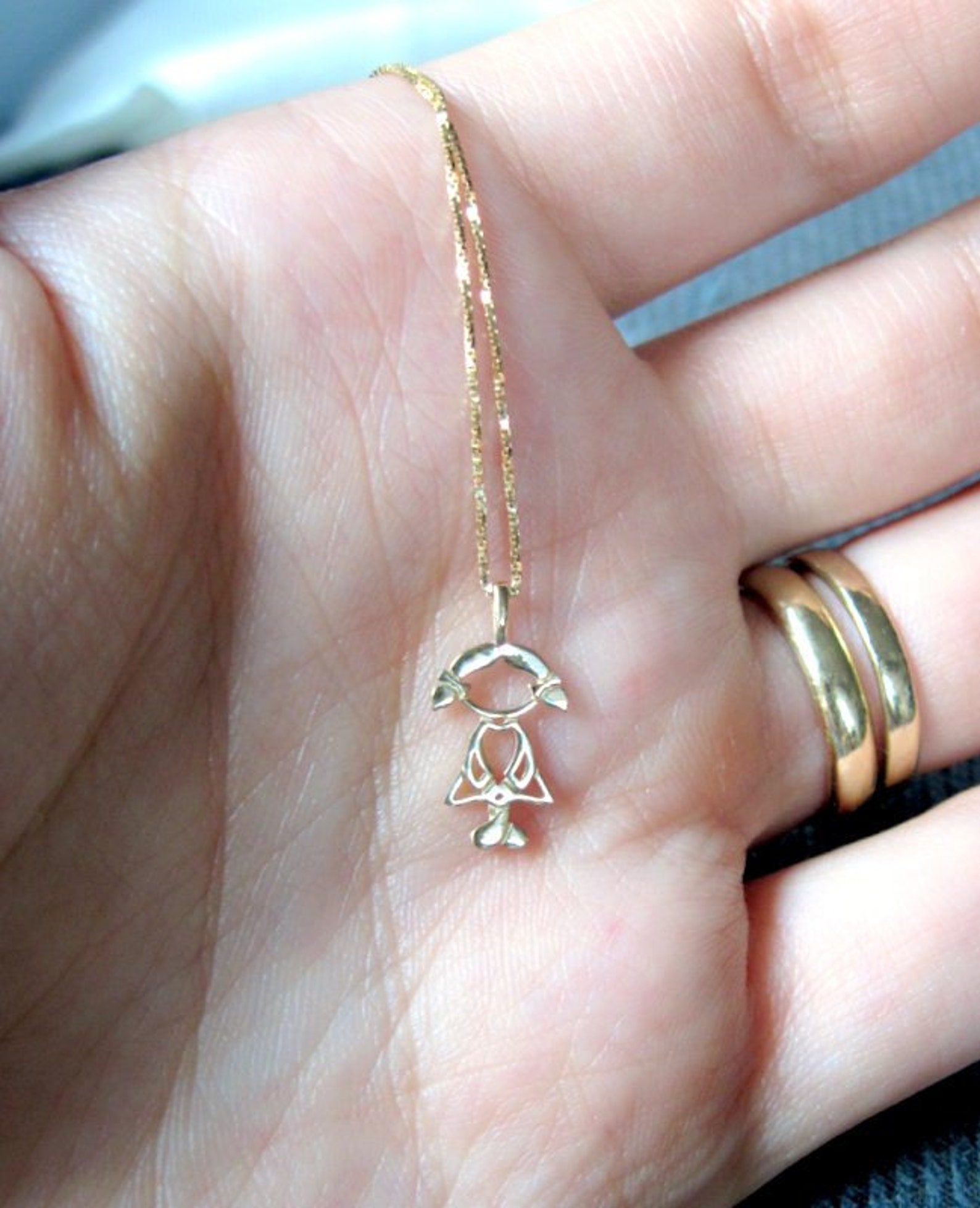 Gold Girl Pendant 14k Gold Child Pendantnew Baby Necklace Etsy