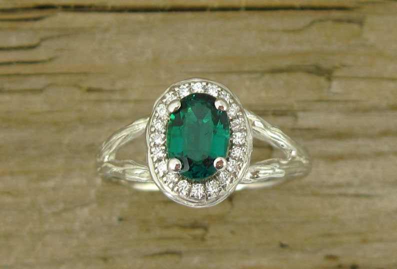 Twig Emerald Halo Engagement Ring Emerald Wood Engagement | Etsy