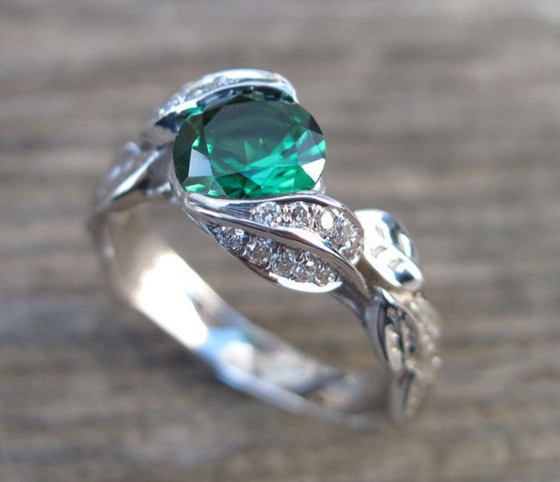 Gold Leaf Ring Emerald Leaf Engagement Ring Emerald - Etsy