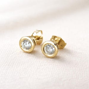 0.20ct Round Diamond Stud Earrings: 14k Solid Gold Bezel Set image 2