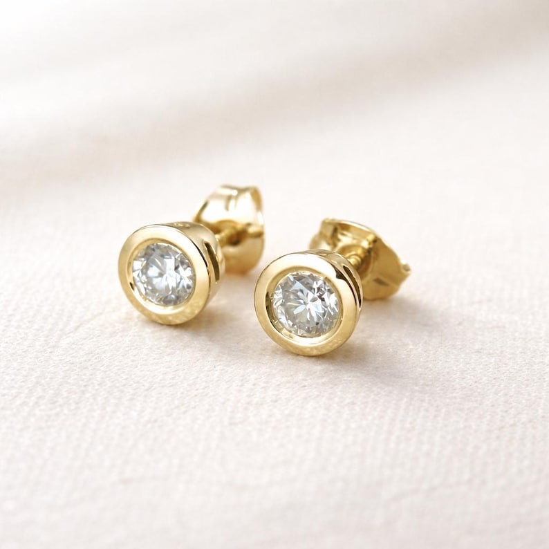 0.20ct Round Diamond Stud Earrings: 14k Solid Gold Bezel Set image 2
