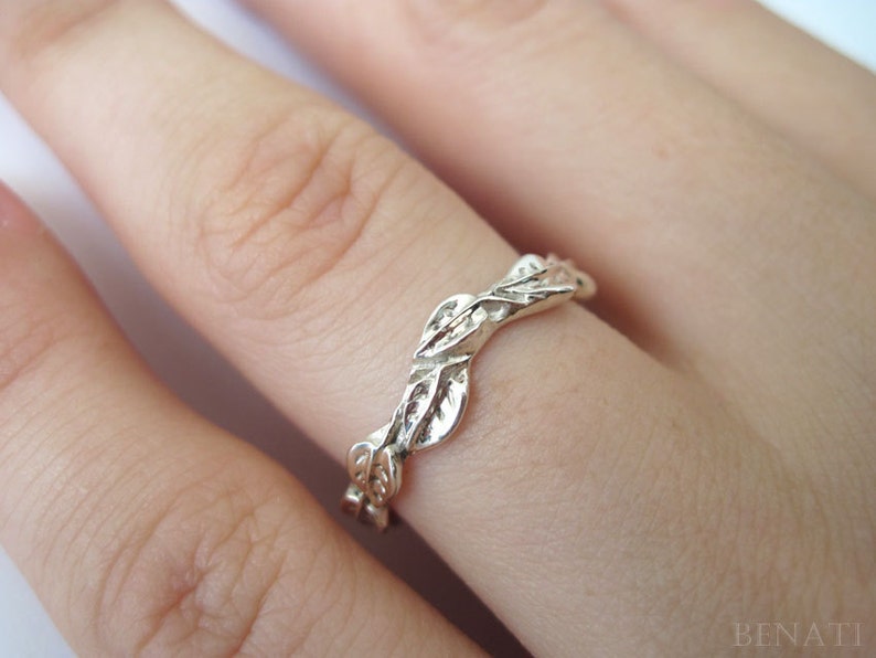 Silver Leaf Wedding Band, Silver Wedding Leves Band, Silver Leaves Ring, Wedding Leaves Ring, Silver wedding band, wedding ring, unique image 1