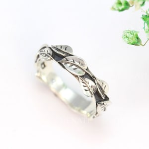 Silver Leaf Ring, Silver Leaves Ring, Leaves Friendship Ring, Natural Leaf Ring, Forest Ring, Nature Promise Ring, Leaves Wedding Band image 3