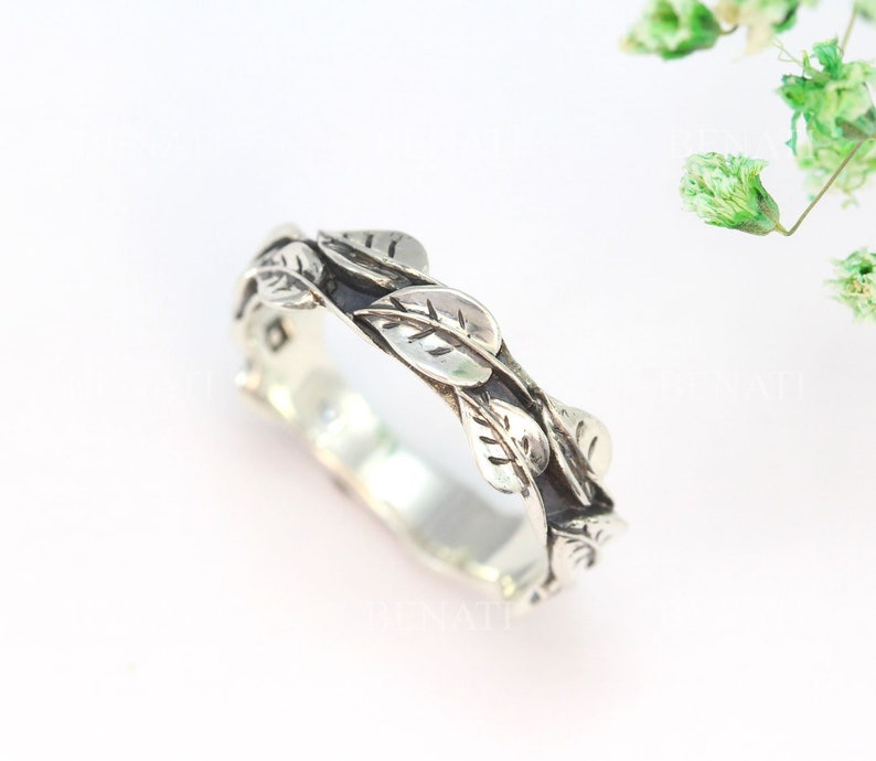 Silver Leaf Ring, Silver Leaves Ring, Leaves Friendship Ring, Natural Leaf Ring, Forest Ring, Nature Promise Ring, Leaves Wedding Band image 3