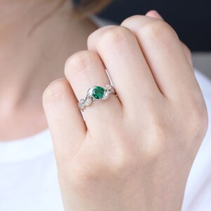 Leaf Engagement Ring, Green Stone Leaf Engagement Ring, Green Stone White Gold Engagement Ring, Gold Leaves Ring, Natural Floral Forest Ring image 2