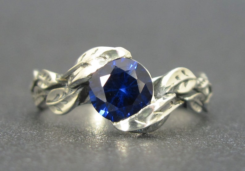 Forest Leaves Ring Leaf Ring With Sapphire Silver Friendship Sapphire Promise Ring Nature Leaves Ring Sapphire Ring Leaf Sapphire Ring