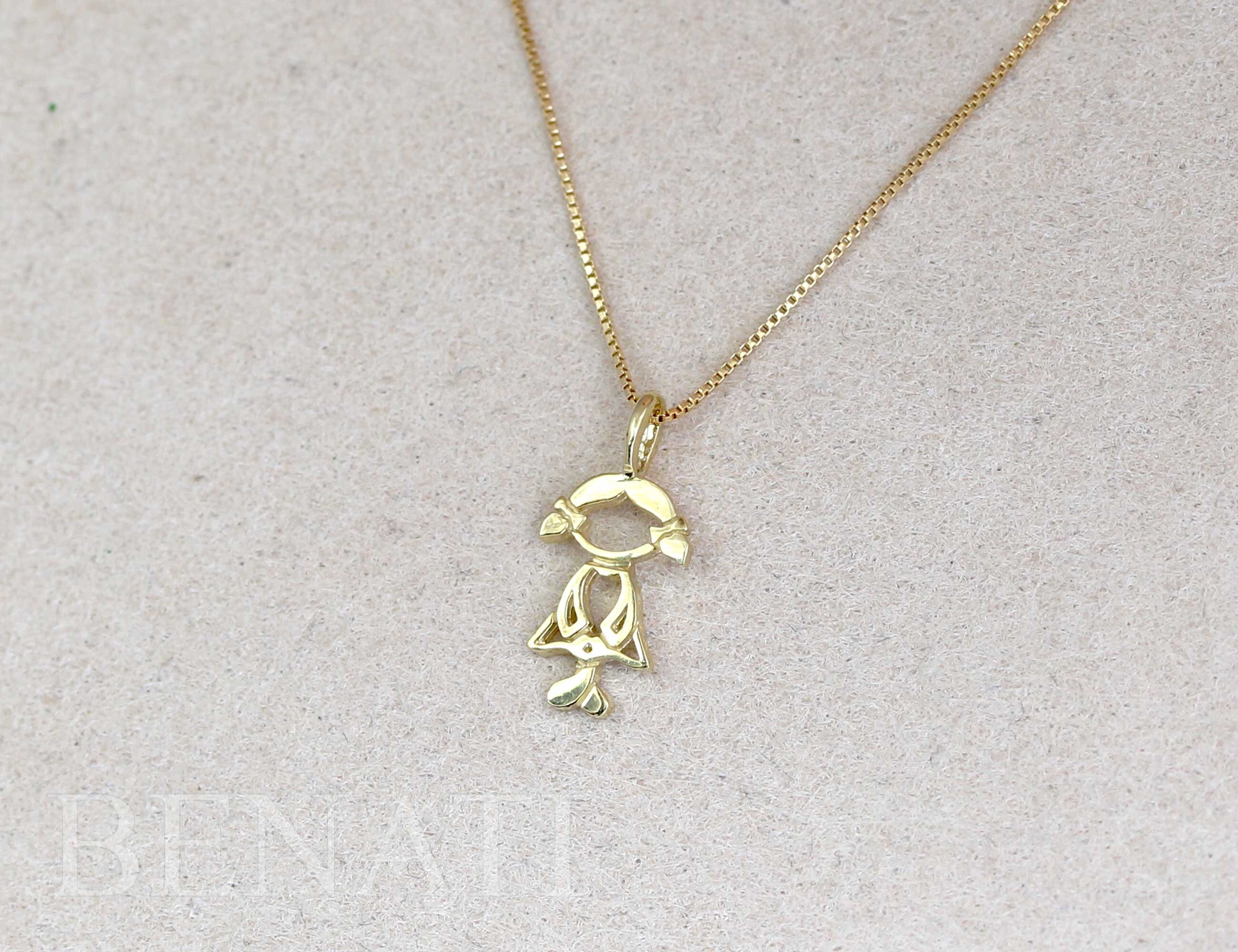 Gold Girl Pendant 14k Gold Child Pendantnew Baby Necklace Etsy
