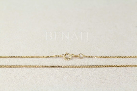 Solid 14k Yellow Gold 0.80mm Spiga Pendant Chain Necklace Solid 14k Yellow Gold 0.80mm Spiga Pendant Chain Necklace
