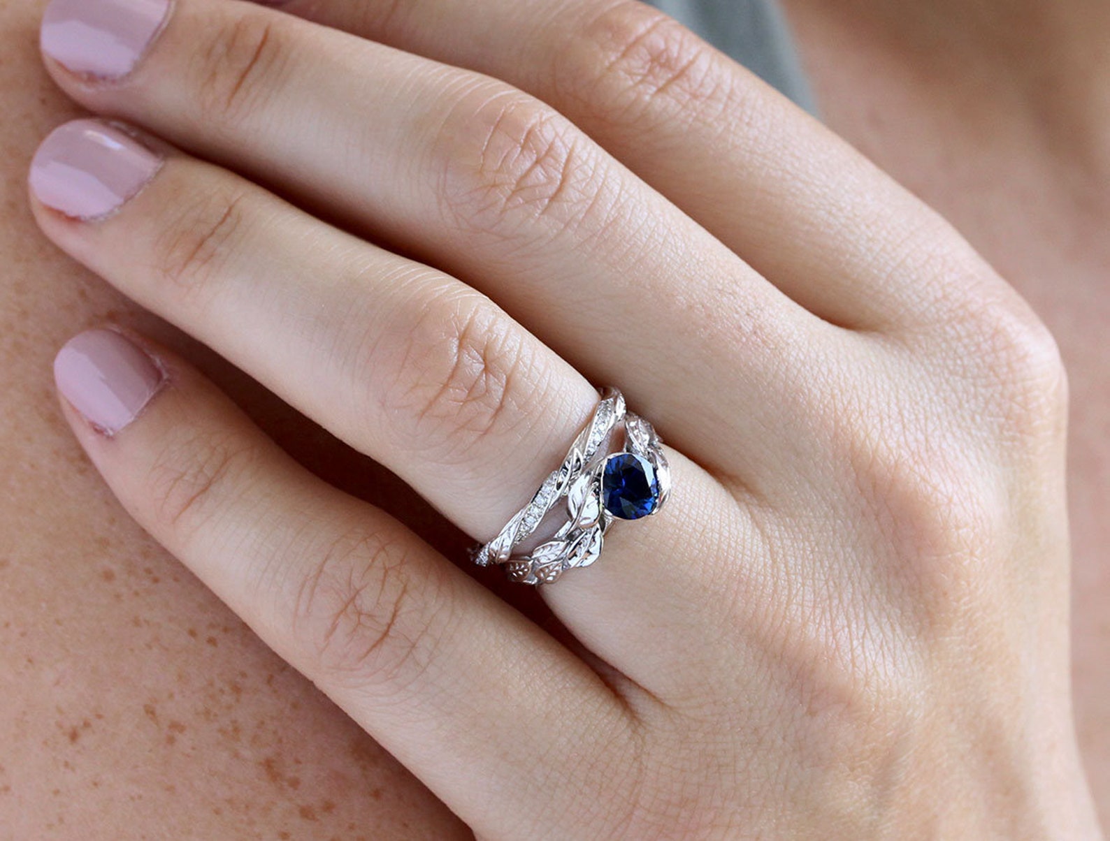 Vintage Rose Gold Leaf Wedding Band Nature Inspired Diamond Etsy