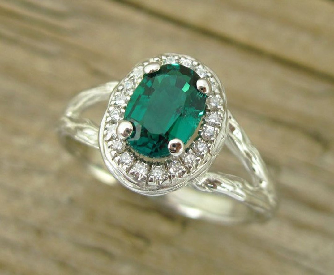 Twig Emerald Halo Engagement Ring Emerald Wood Engagement - Etsy