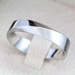 Mens Mobius Wedding Band – 5mm Brushed White Gold Ring – Handmade Modern Commitment Ring – Unique Twist Design