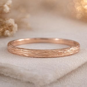 Rose Gold Bark Wedding Band: 14k Wood Textured Tree Ring