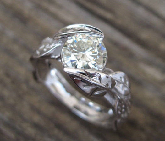 Moissanite Ring Moissanite Leaves Engagement Ring Engagement | Etsy