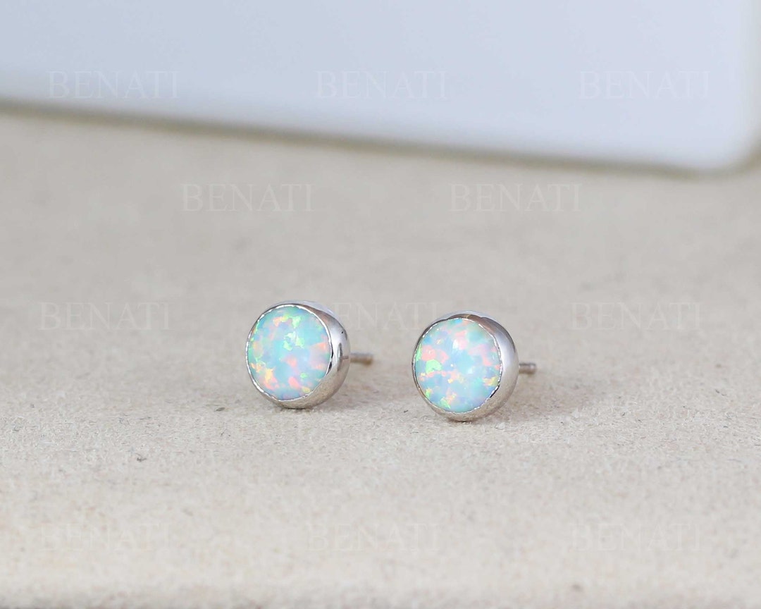 White Opal Vintage Studs Earrings 14k Gemstone Earrings Fire - Etsy