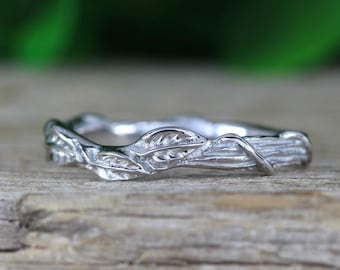 14k Gold Nature Vine Wedding Band: Handmade Leaf Twig Ring