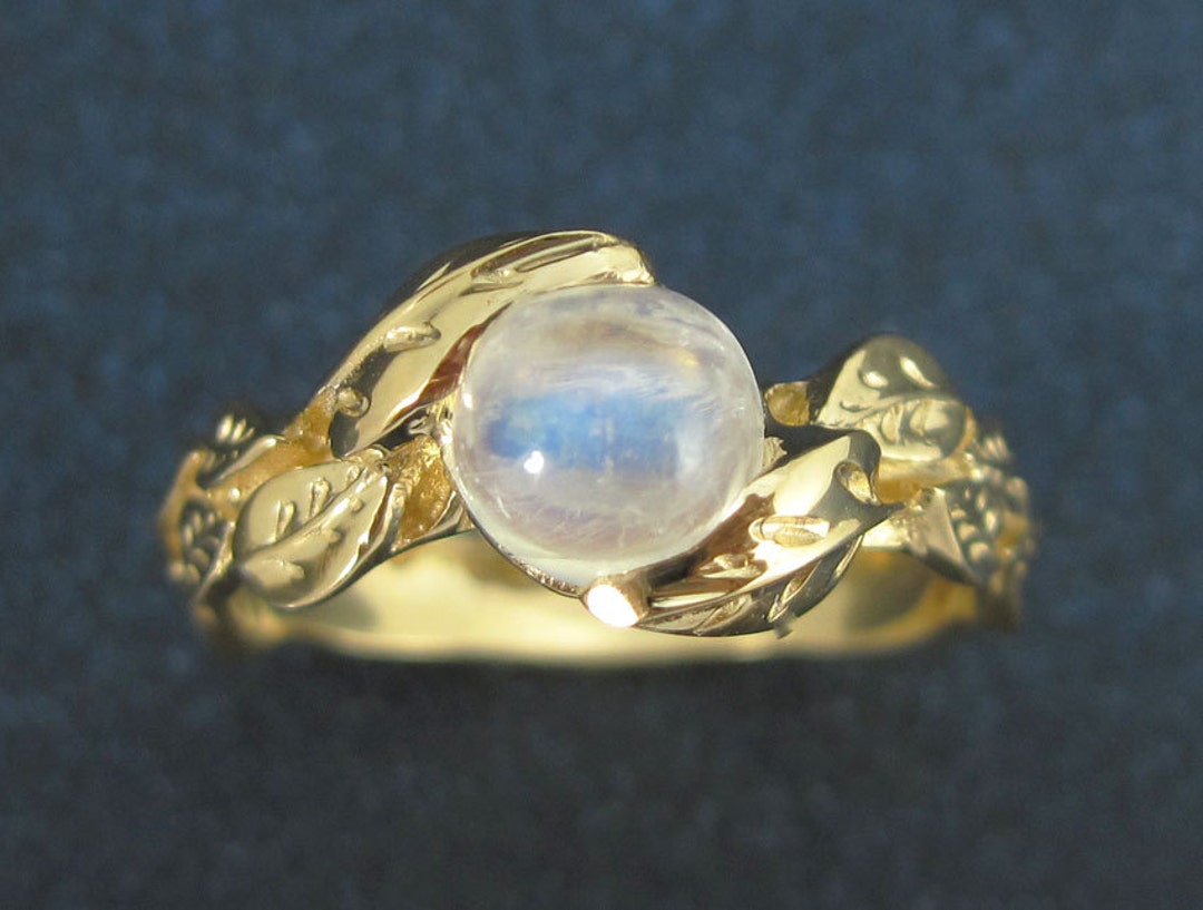 Rainbow Moonstone Ring Nature Ring Leaves Engagement Ring - Etsy
