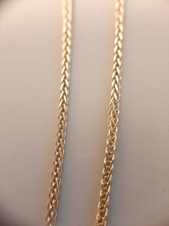 Real 10K Yellow Gold Chain Necklace Wheat Palm Spiga 16