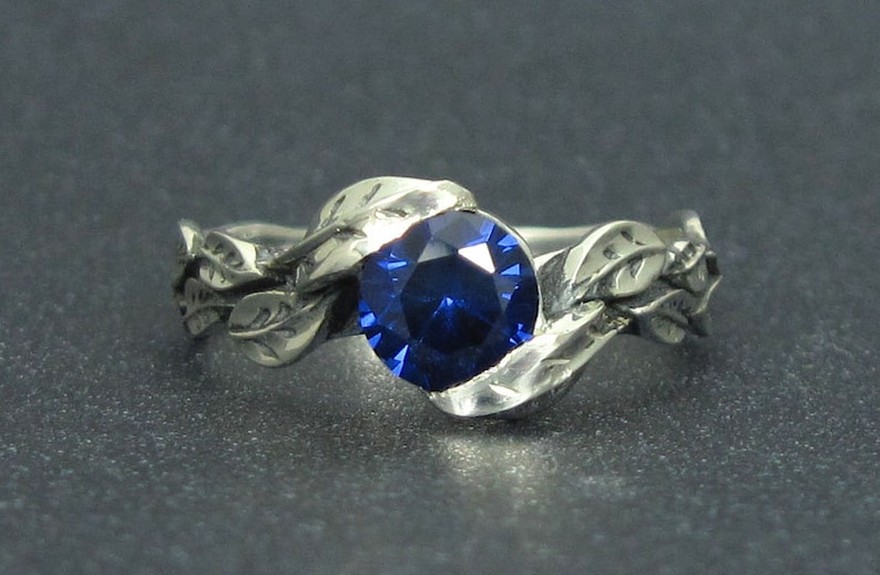 Forest Leaves Ring Leaf Ring With Sapphire Silver Friendship Sapphire Promise Ring Nature Leaves Ring Sapphire Ring Leaf Sapphire Ring