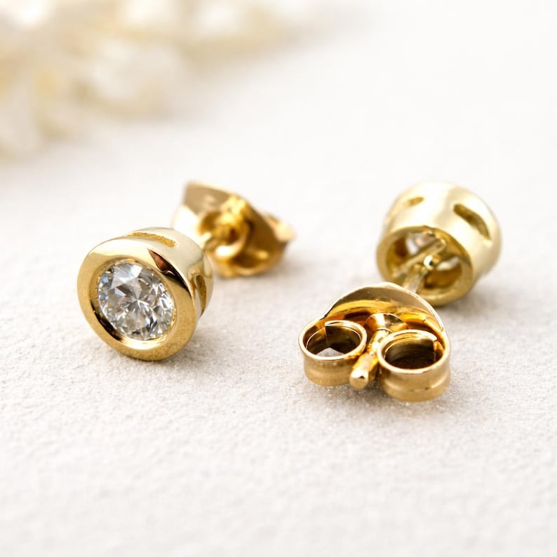 0.20ct Round Diamond Stud Earrings: 14k Solid Gold Bezel Set image 3