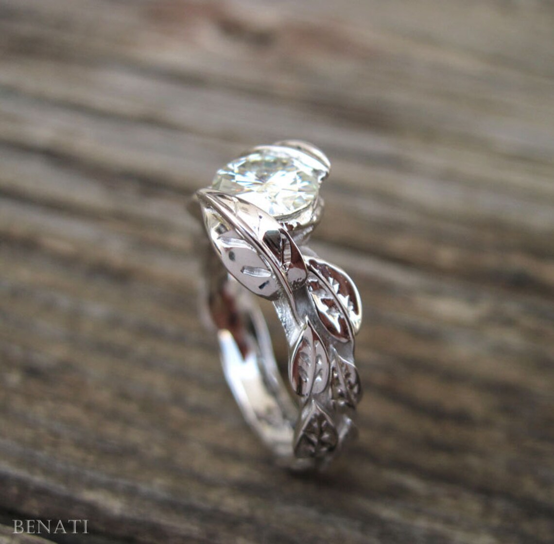 Diamond Engagement Ring With Leaves Unique Leaf Engagement - Etsy