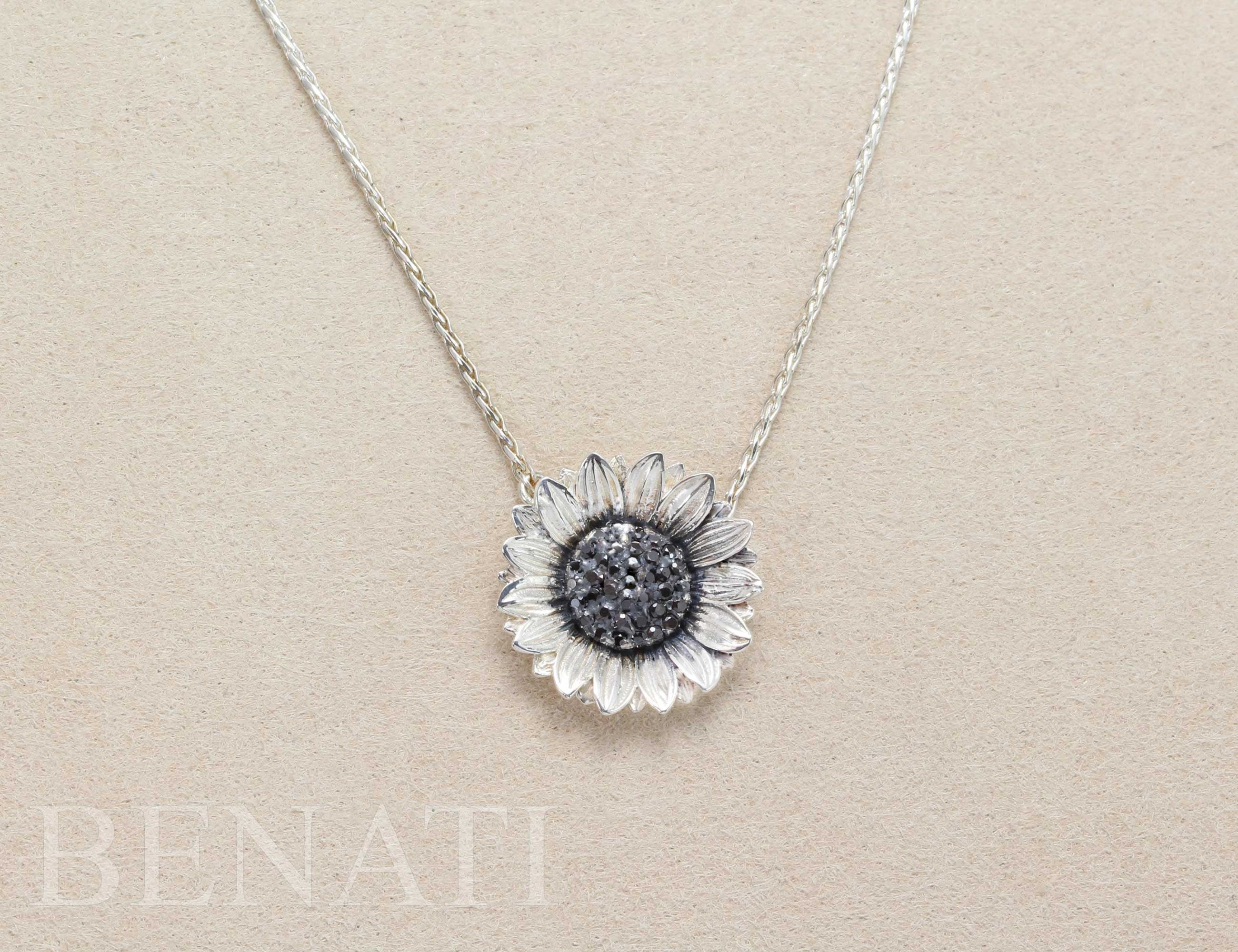 Large Pavé Golden Blossom Sunflower Pendant Necklace - Diamond by Irene Neuwirth