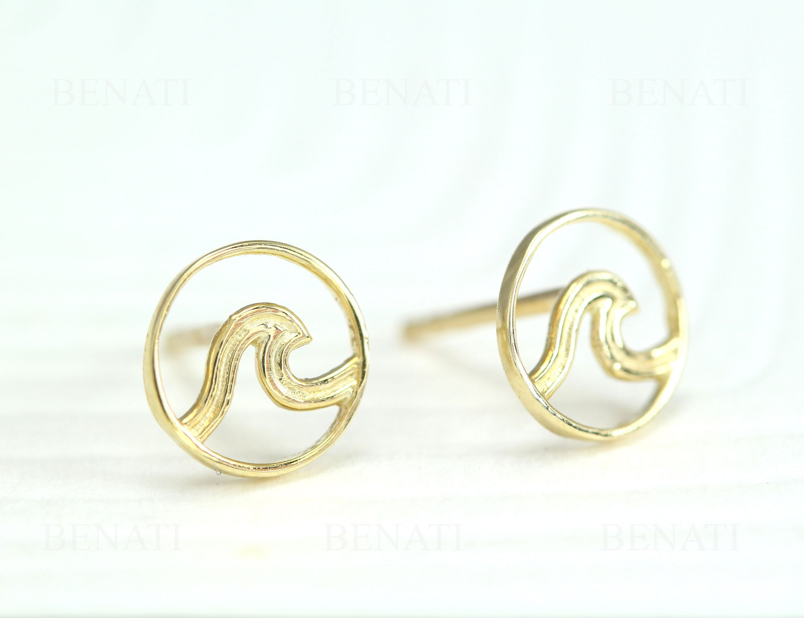 14k Gold Wave Earrings Surf Stud Earrings Gold Wave Jewelry Beach Jewelry Surfing Earrings Minimalist Surf Jewelry Boho Beach Loving